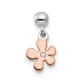 Mio Memento Sterling Silver Rhodium-plated Rose-tone CZ Flower Charm, 11.9 x 6.11 mm
