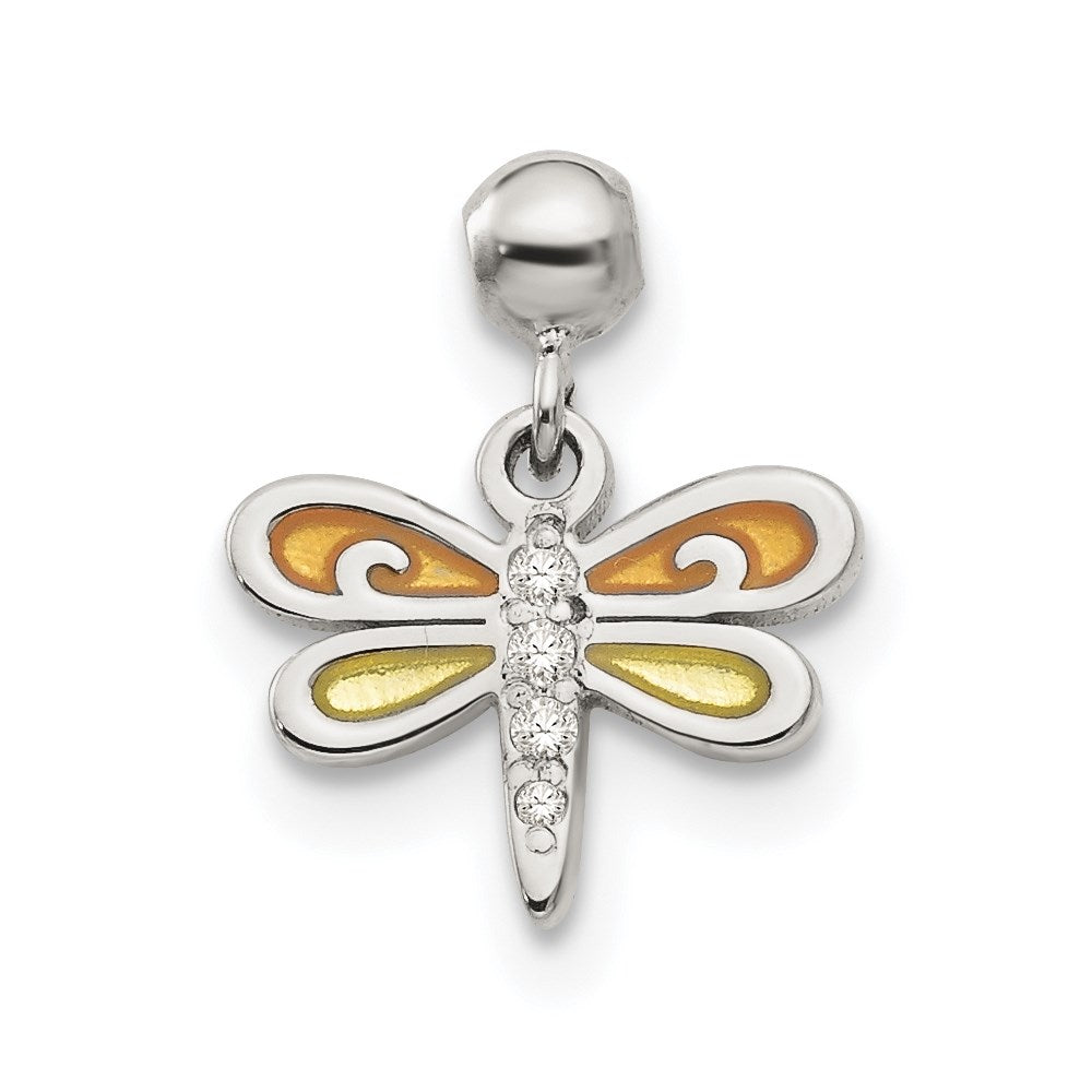Mio Memento Sterling Silver Enamel CZ Dangle Dragonfly Charm, 12 x 9.9 mm