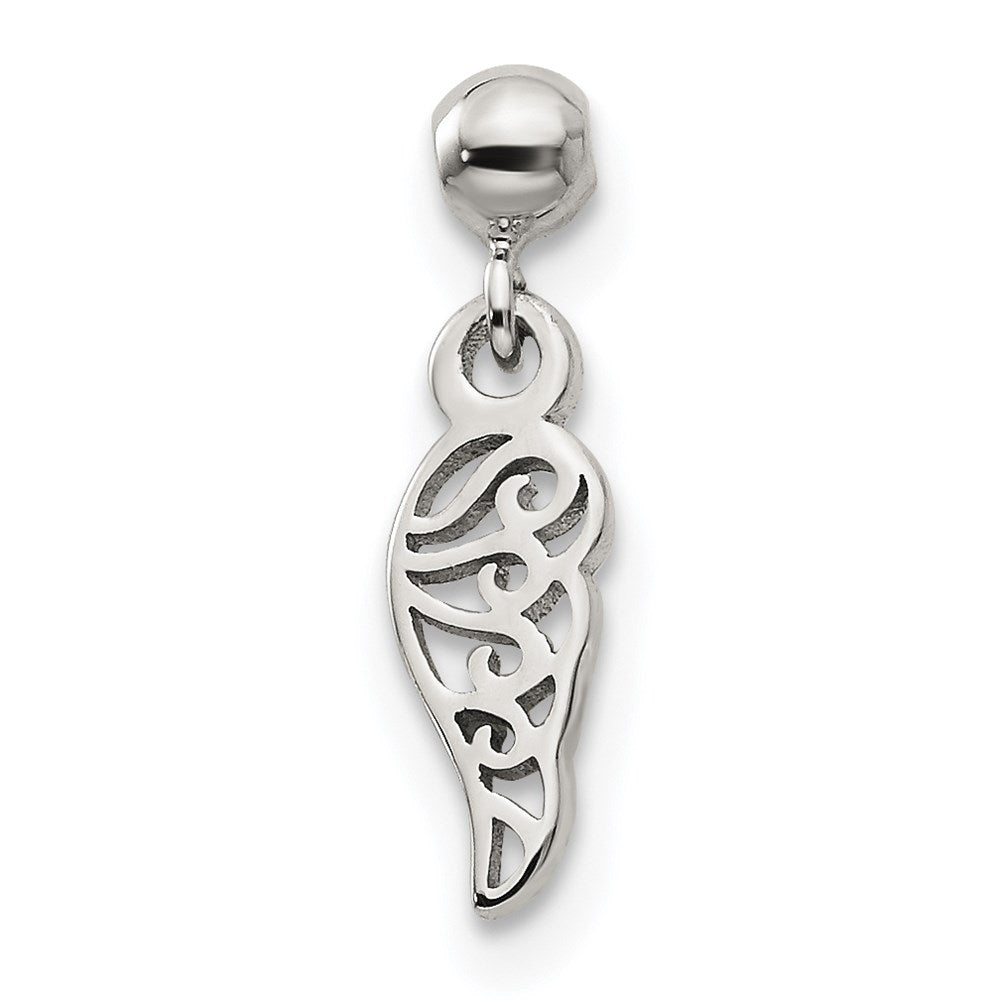 Mio Memento Sterling Silver Dangle Wing Charm, 14.4 x 3.63 mm