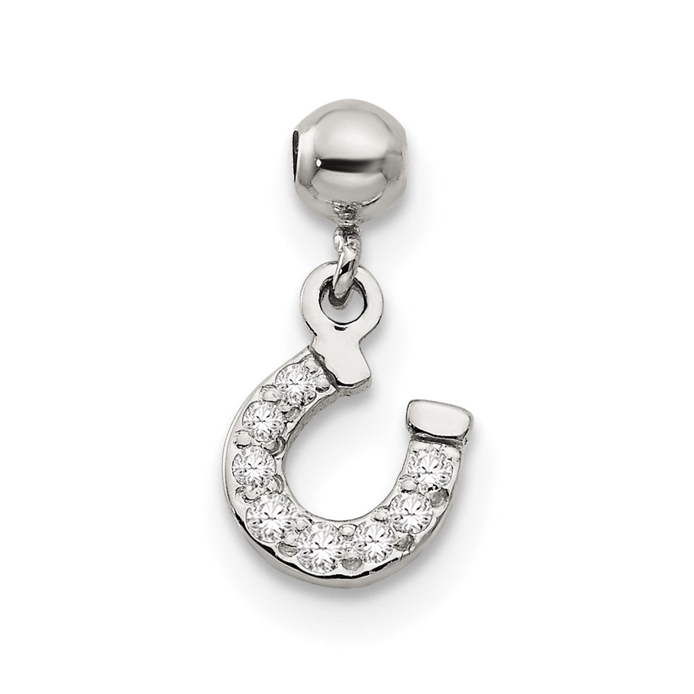 Mio Memento Sterling Silver CZ Dangle Horseshoe Charm, 11.6 x 5.7 mm