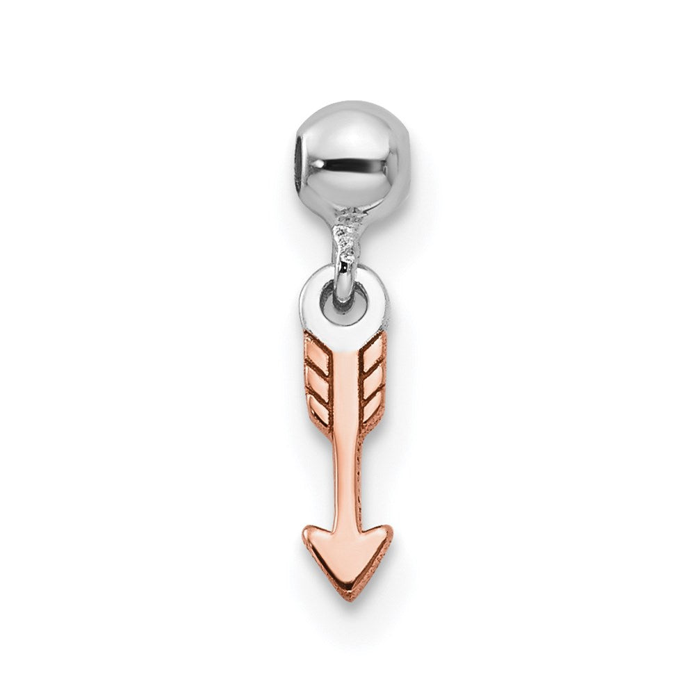 Mio Memento Sterling Silver Rhodium-plated Rose-tone Dangle Arrow Charm, 12.2 x 2.06 mm