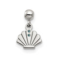 Mio Memento Sterling Silver Blue CZ Dangle Shell Charm, 11.2 x 7.4 mm