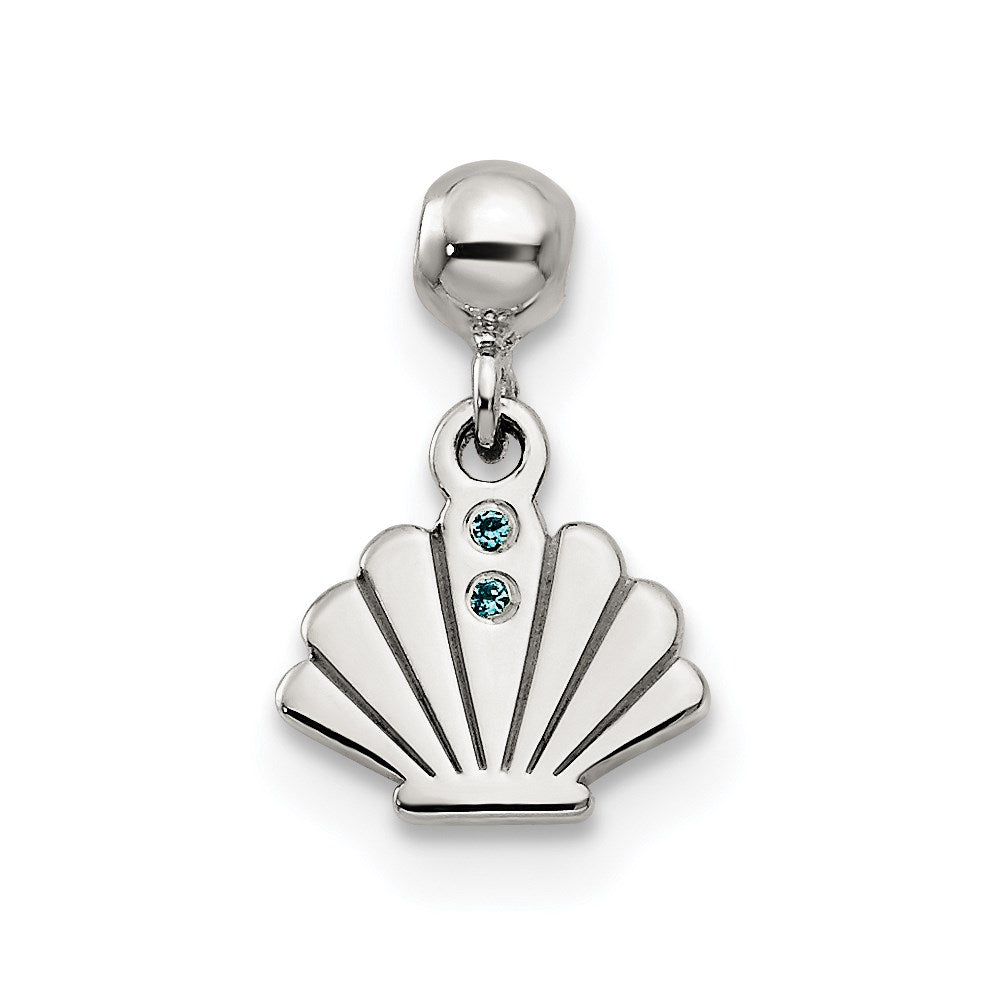 Mio Memento Sterling Silver Blue CZ Dangle Shell Charm, 11.2 x 7.4 mm