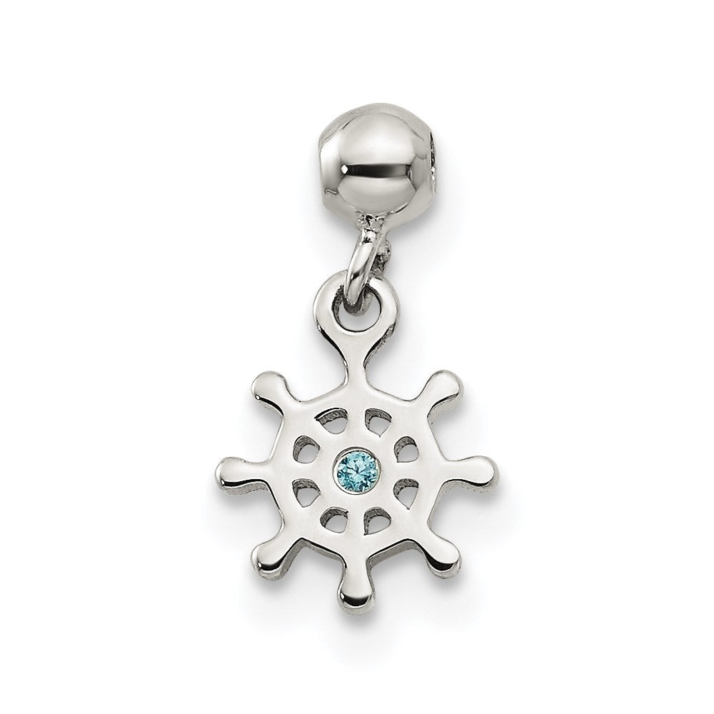 Mio Memento Sterling Silver Blue CZ Dangle Ship Charm, 11.8 x 6.68 mm