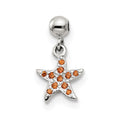 Mio Memento Sterling Silver Orange CZ Dangle Starfish Charm, 12.1 x 7 mm