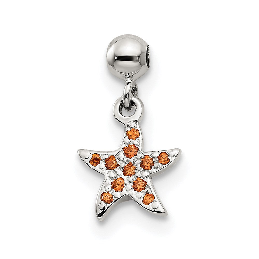 Mio Memento Sterling Silver Orange CZ Dangle Starfish Charm, 12.1 x 7 mm