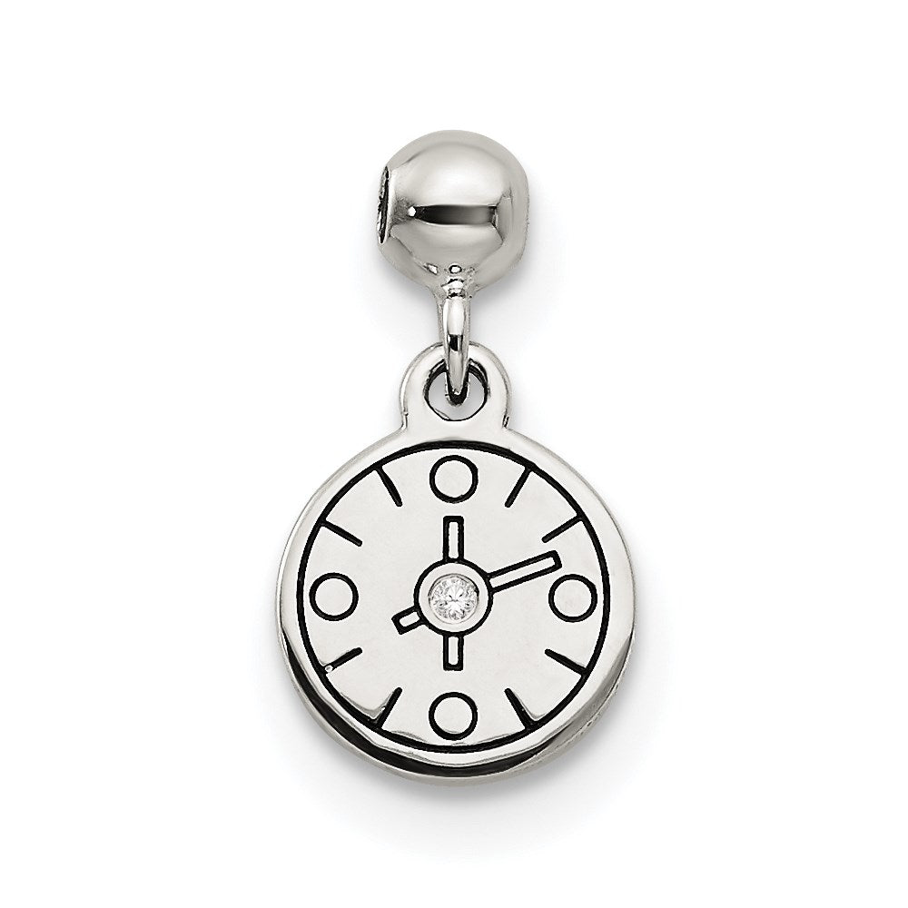 Mio Memento Sterling Silver Enamel CZ Dangle Compass Charm, 12.3 x 6.78 mm