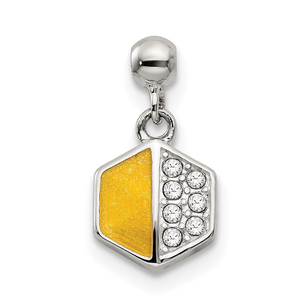 Mio Memento Sterling Silver Enamel CZ Dangle Charm, 13 x 7 mm