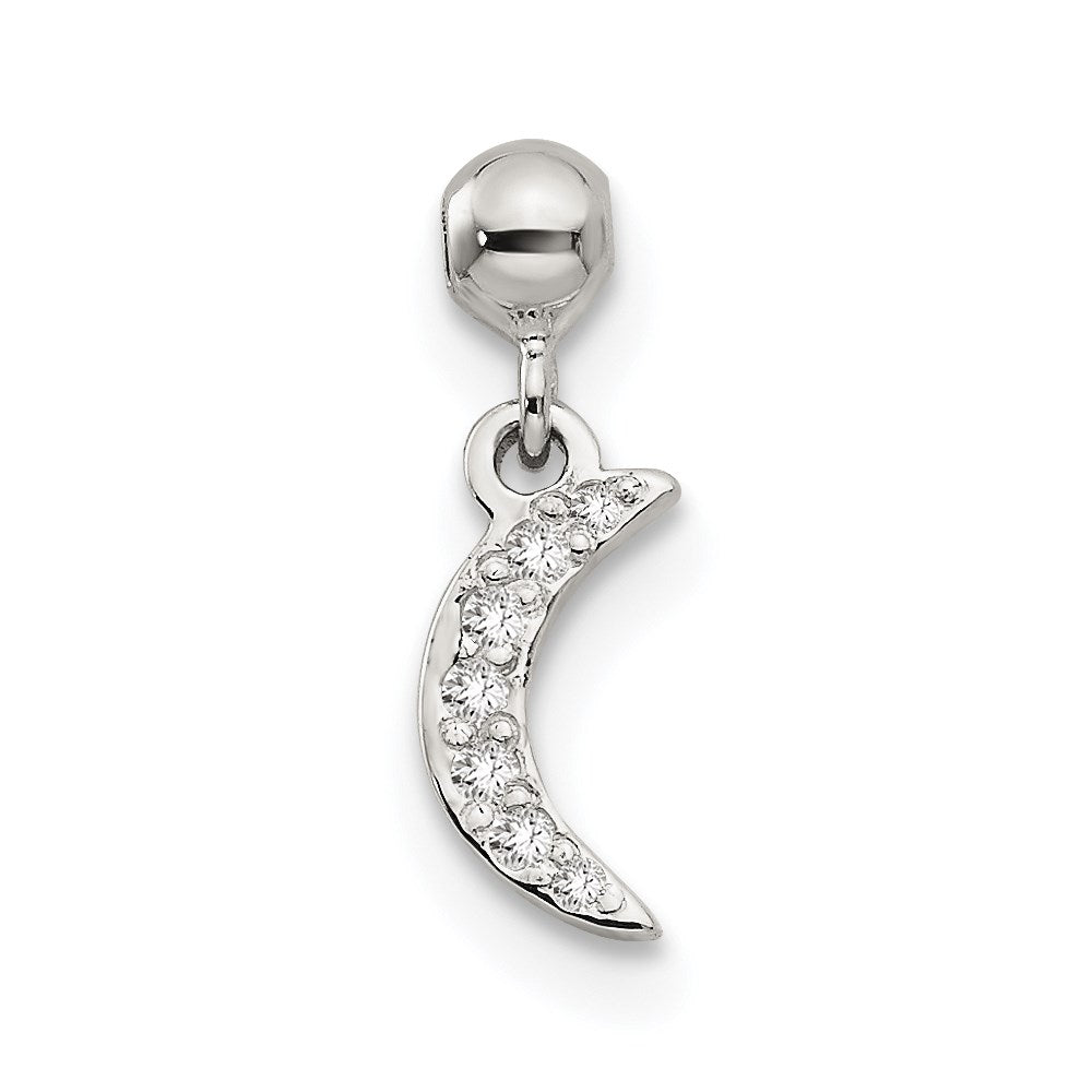 Mio Memento Sterling Silver CZ Dangle Moon Charm, 11.4 x 1.7 mm