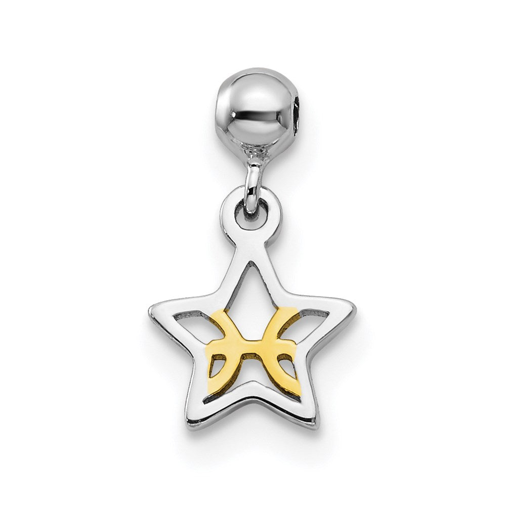 Mio Memento Sterling Silver Rhodium-plated Gold-tone Dangle Star Charm, 11.3 x 7 mm