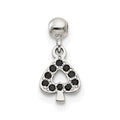 Mio Memento Sterling Silver Black CZ Dangle Spade Charm, 12.2 x 5.8 mm