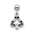 Mio Memento Sterling Silver Black CZ Dangle Club Charm, 12.2 x 7 mm