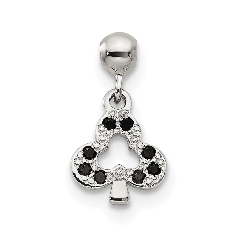 Mio Memento Sterling Silver Black CZ Dangle Club Charm, 12.2 x 7 mm