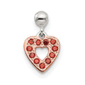 Mio Memento Sterling Silver Rose-tone Red CZ Dangle Heart Charm, 12.2 x 7.1 mm