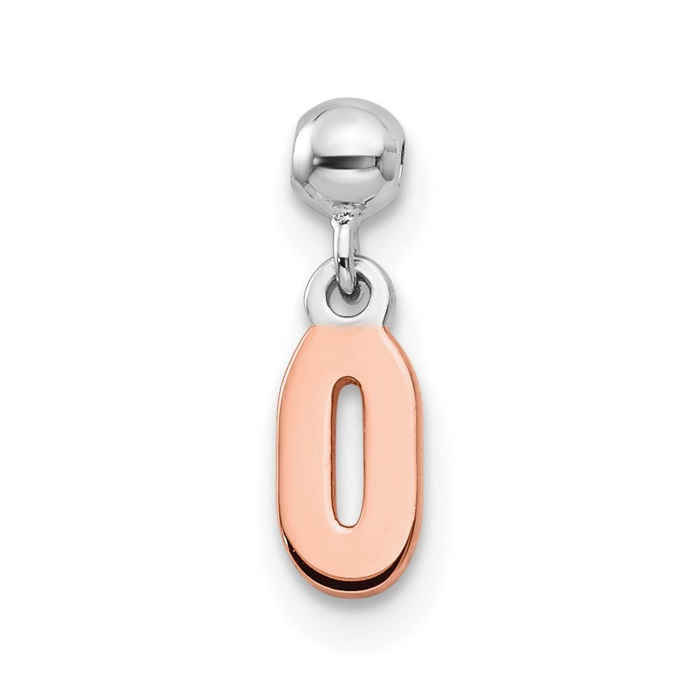 Mio Memento Sterling Silver Rhodium-plated Rose-tone Dangle Number 0 Charm, 12 x 3.53 mm