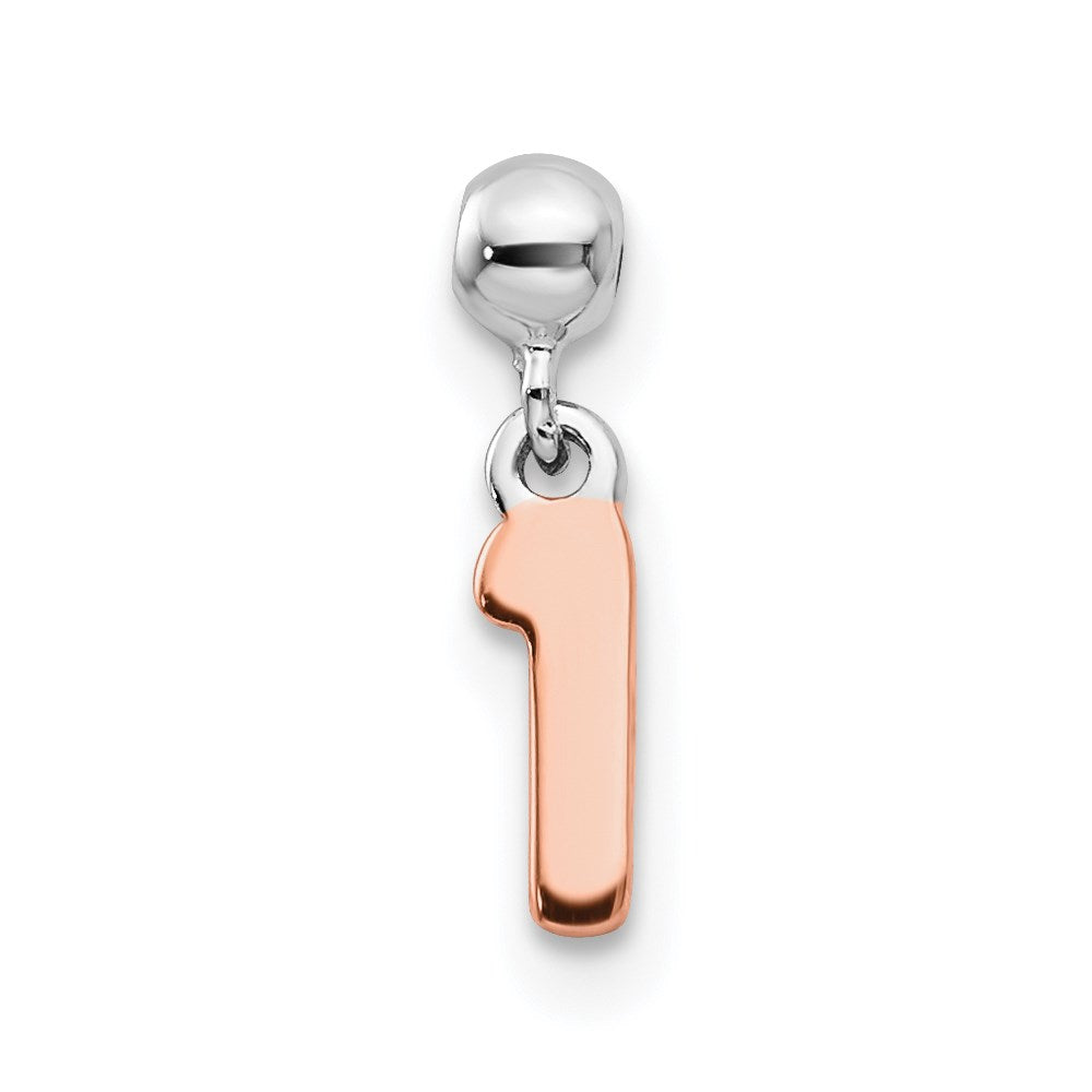 Mio Memento Sterling Silver Rhodium-plated Rose-tone Dangle Number 1 Charm, 12 x 1.67 mm