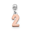Mio Memento Sterling Silver Rhodium-plated Rose-tone Dangle Number 2 Charm, 12 x 3.95 mm