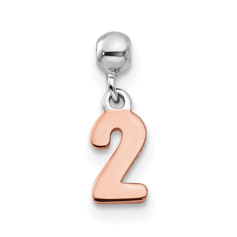Mio Memento Sterling Silver Rhodium-plated Rose-tone Dangle Number 2 Charm, 12 x 3.95 mm