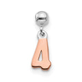 Mio Memento Sterling Silver Rhodium-plated Rose-tone Dangle Number 4 Charm, 12 x 4.16 mm