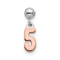 Mio Memento Sterling Silver Rhodium-plated Rose-tone Dangle Number 5 Charm, 12 x 3.16 mm
