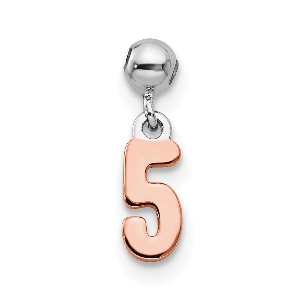 Mio Memento Sterling Silver Rhodium-plated Rose-tone Dangle Number 5 Charm, 12 x 3.16 mm