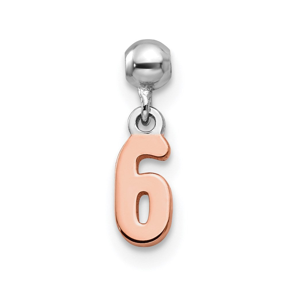 Mio Memento Sterling Silver Rhodium-plated Rose-tone Dangle Number 6 Charm, 12 x 3.44 mm