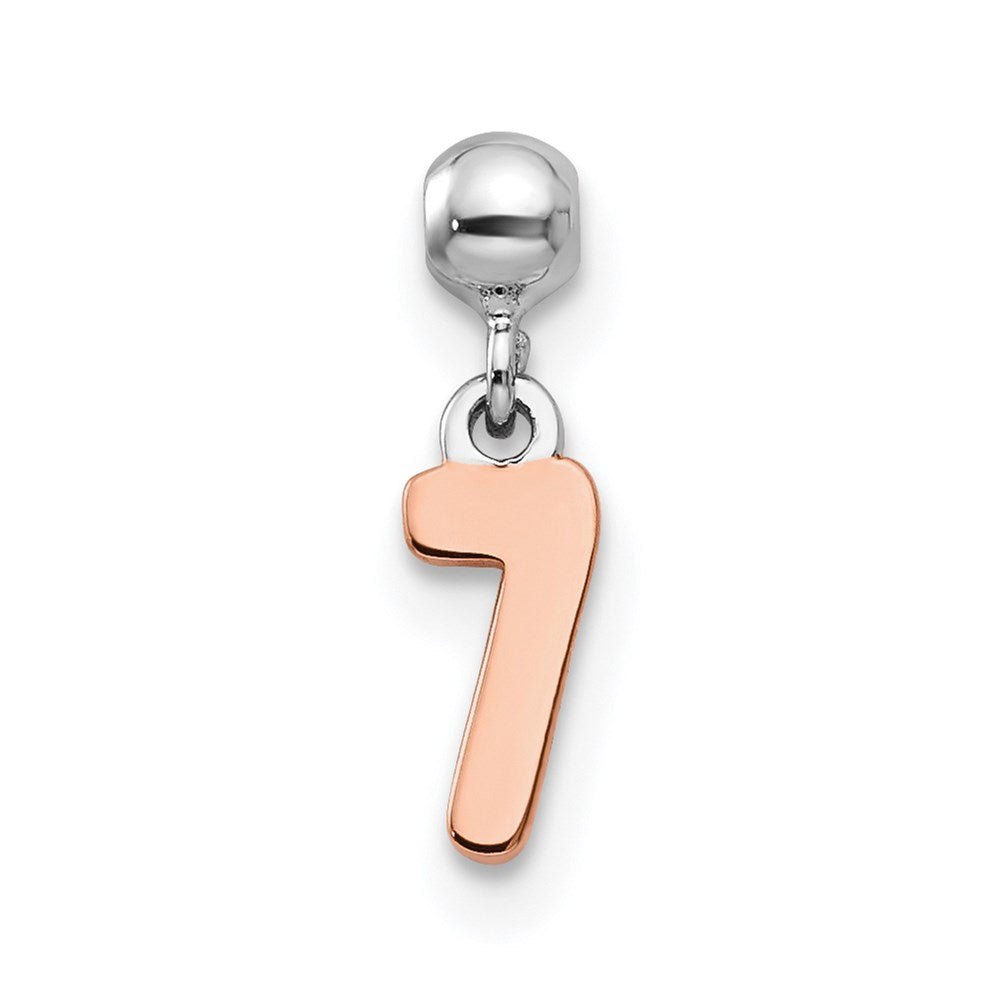 Mio Memento Sterling Silver Rhodium-plated Rose-tone Dangle Number 7 Charm, 12 x 3.4 mm