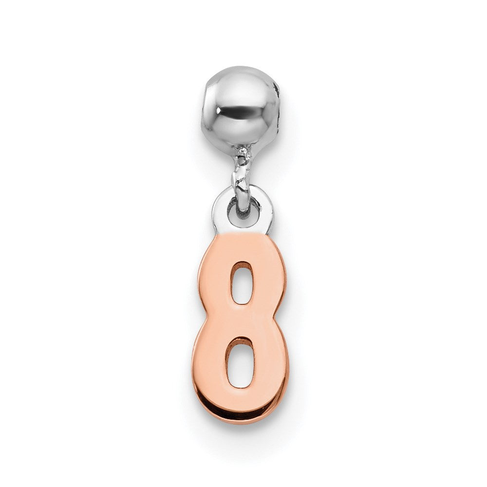 Mio Memento Sterling Silver Rhodium-plated Rose-tone Dangle Number 8 Charm, 12 x 3.4 mm