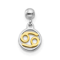 Mio Memento Sterling Silver Rhodium-plated Gold-tone Dangle Cancer Charm, 12.1 x 6.7 mm