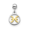 Mio Memento Sterling Silver Rhodium-plated Gold-tone Dangle Pisces Charm, 12.1 x 6.7 mm