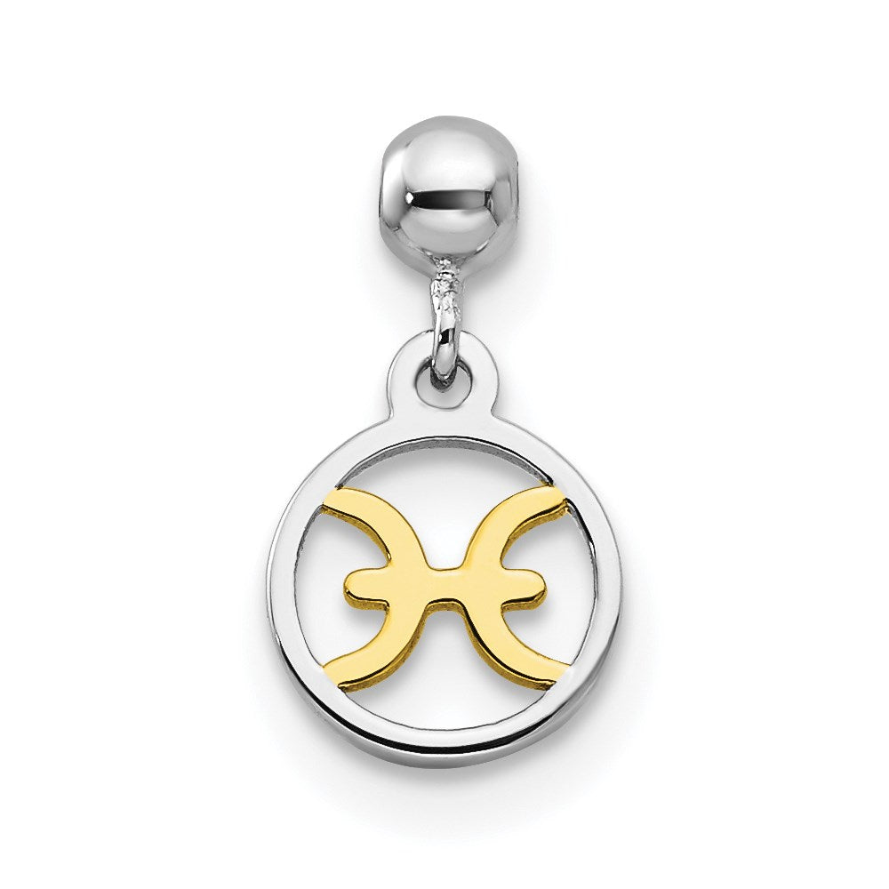 Mio Memento Sterling Silver Rhodium-plated Gold-tone Dangle Pisces Charm, 12.1 x 6.7 mm