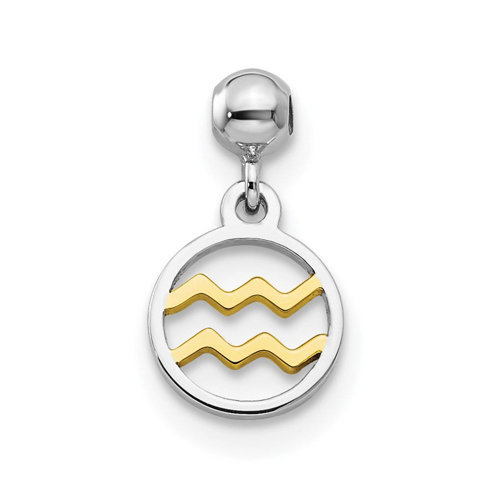 Mio Memento Sterling Silver Rhodium-plated Gold-tone Dangle Aquarius Charm, 12.1 x 6.7 mm