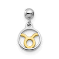Mio Memento Sterling Silver Rhodium-plated Gold-tone Dangle Taurus Charm, 12.1 x 6.7 mm
