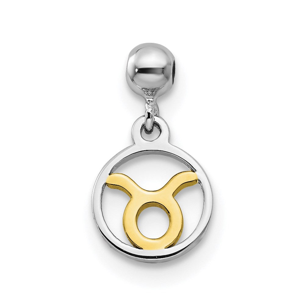 Mio Memento Sterling Silver Rhodium-plated Gold-tone Dangle Taurus Charm, 12.1 x 6.7 mm
