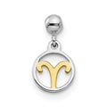 Mio Memento Sterling Silver Rhodium-plated Gold-tone Dangle Aries Charm, 12.1 x 6.7 mm