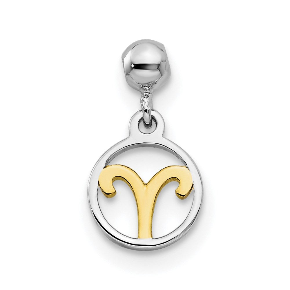 Mio Memento Sterling Silver Rhodium-plated Gold-tone Dangle Aries Charm, 12.1 x 6.7 mm