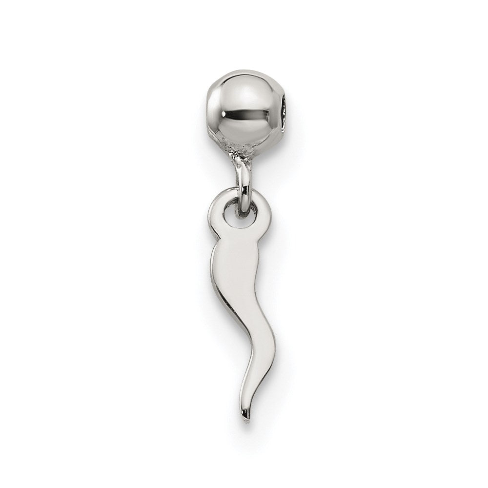 Mio Memento Sterling Silver Dangle Italian Horn Symbol Charm, 11.8 x 1.7 mm