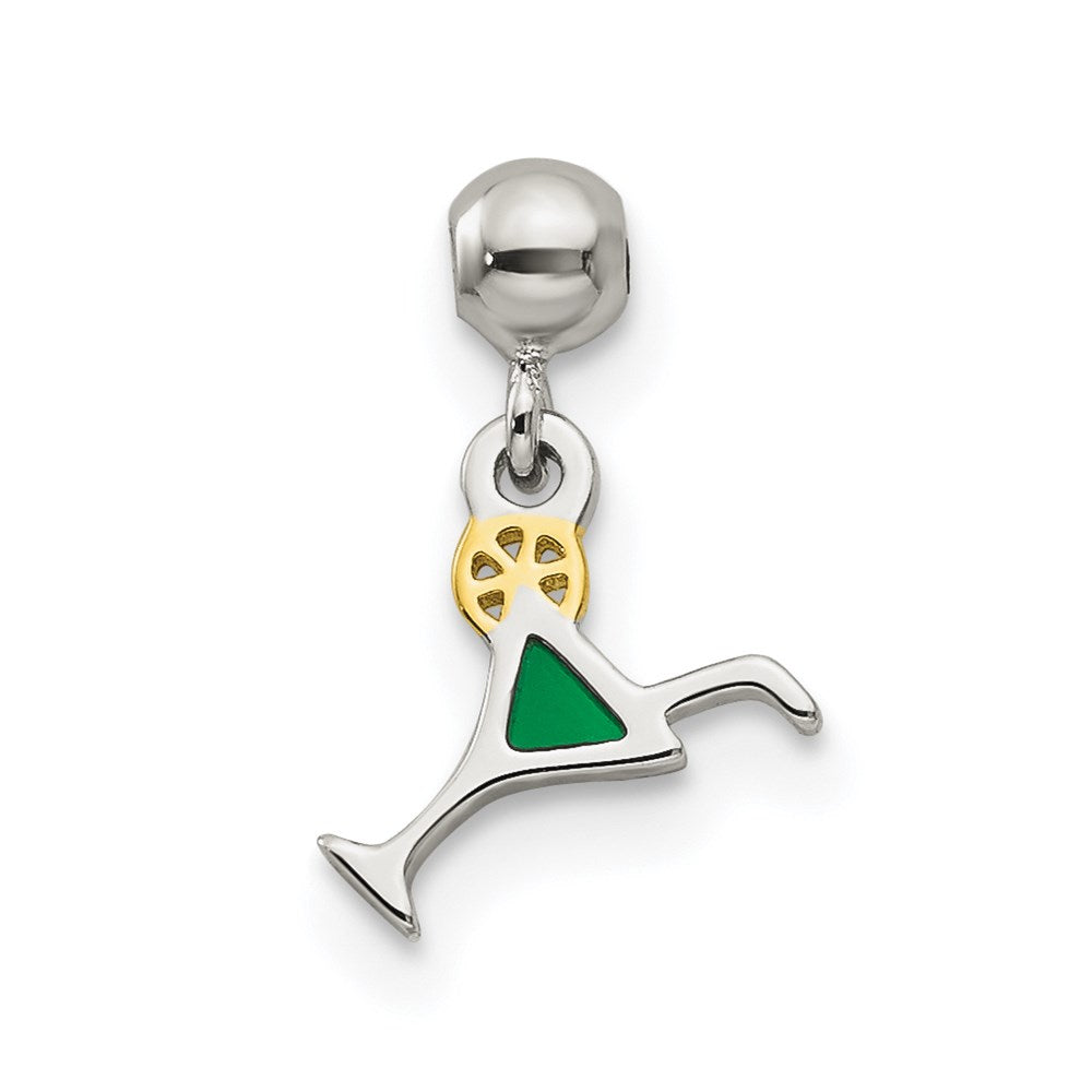 Mio Memento Sterling Silver Gold Tone with Enamel Cocktail Charm, 12.2 x 7 mm