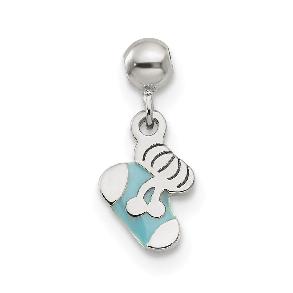 Mio Memento Sterling Silver Blue Enamel Dangle Baby Sock Charm, 12.1 x 5.5 mm