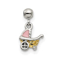 Mio Memento Sterling Silver Gold Tone Enamel Baby Carriage Charm, 12.4 x 7 mm