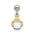 Mio Memento Sterling Silver Gold Tone Dangle Baby Bottle Charm, 12.1 x 5.6 mm