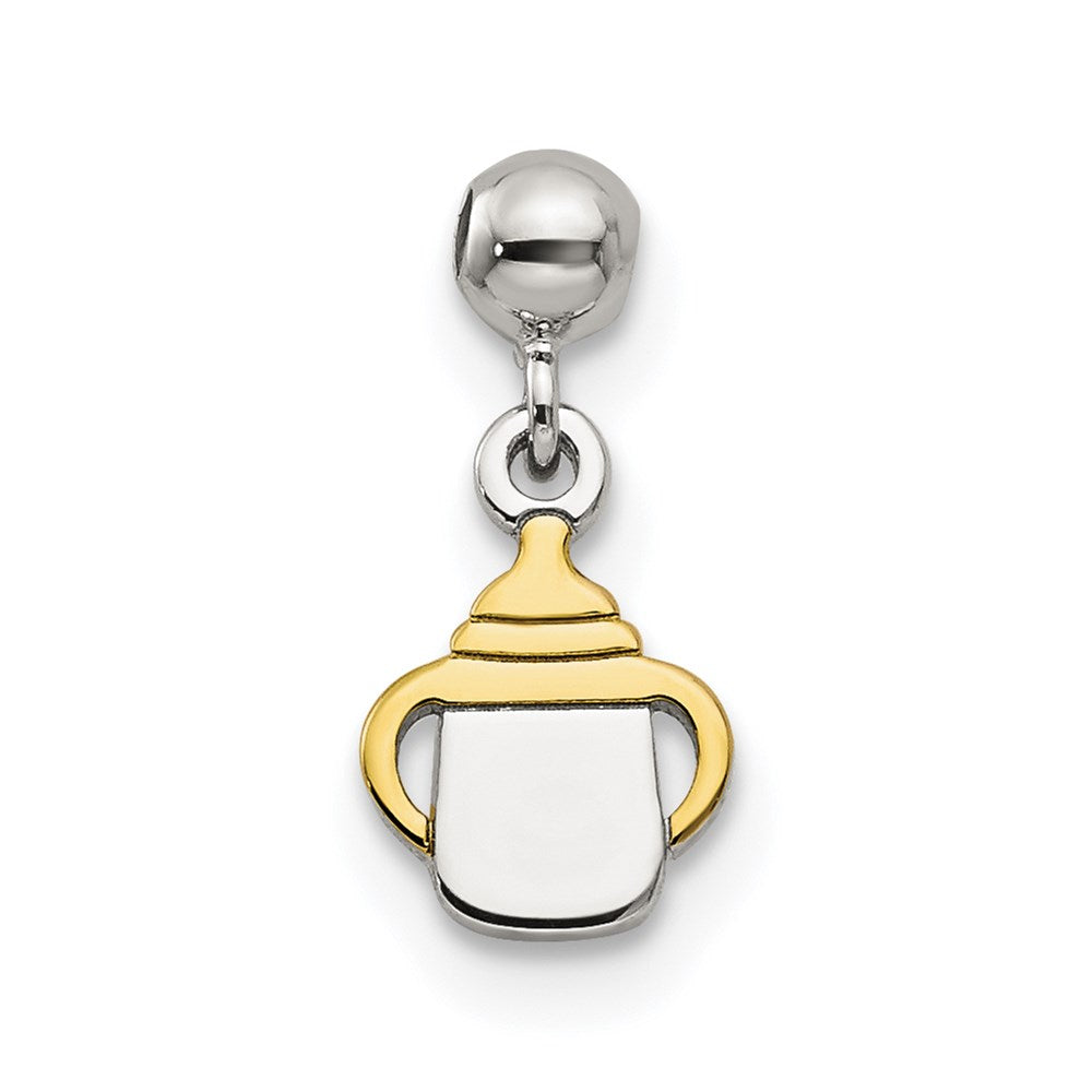 Mio Memento Sterling Silver Gold Tone Dangle Baby Bottle Charm, 12.1 x 5.6 mm