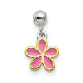 Mio Memento Sterling Silver Gold-tone Pink Enamel Flower Charm, 10.9 x 6.9 mm