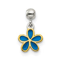 Mio Memento Sterling Silver Gold-tone Blue Enamel Flower Charm, 11.6 x 6.9 mm