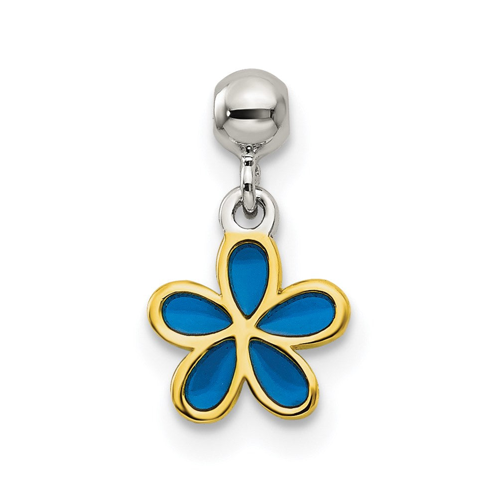 Mio Memento Sterling Silver Gold-tone Blue Enamel Flower Charm, 11.6 x 6.9 mm