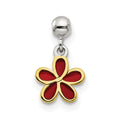 Mio Memento Sterling Silver Gold-tone Red Enamel Flower Charm, 11.3 x 6.9 mm