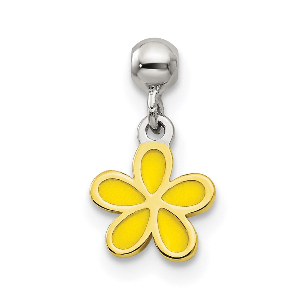 Mio Memento Sterling Silver Gold-tone Yellow Enamel Flower Charm, 11.1 x 6.9 mm