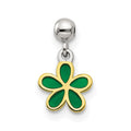 Mio Memento Sterling Silver Gold-tone Green Enamel Flower Charm, 11.1 x 6.9 mm