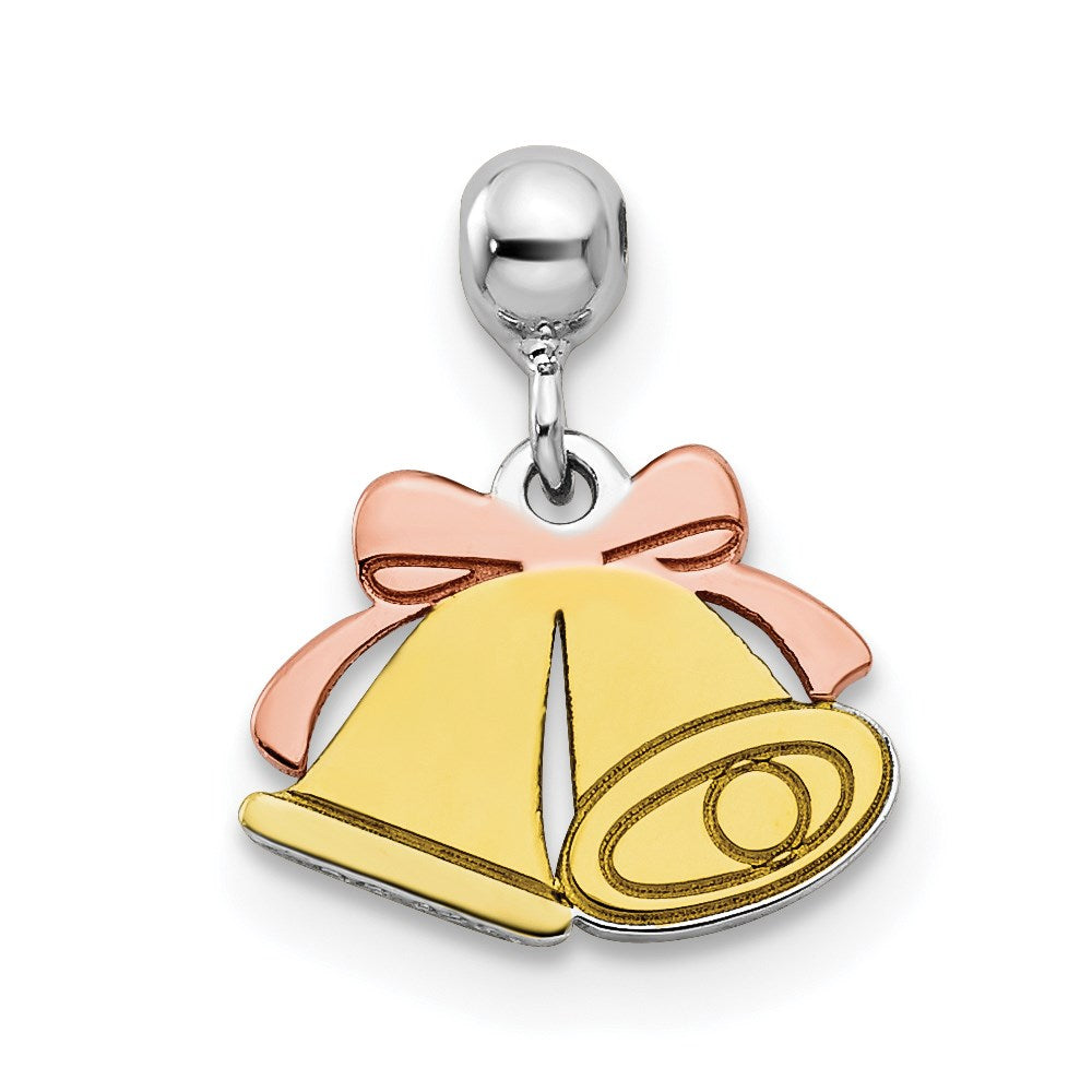 Mio Memento Sterling Silver Rhodium-plated Rose-tone and Gold-tone Bell Charm, 12.5 x 10.4 mm