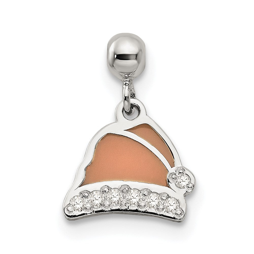 Mio Memento Sterling Silver Enamel with CZ Dangle Santa Hat Charm, 12 x 7.9 mm
